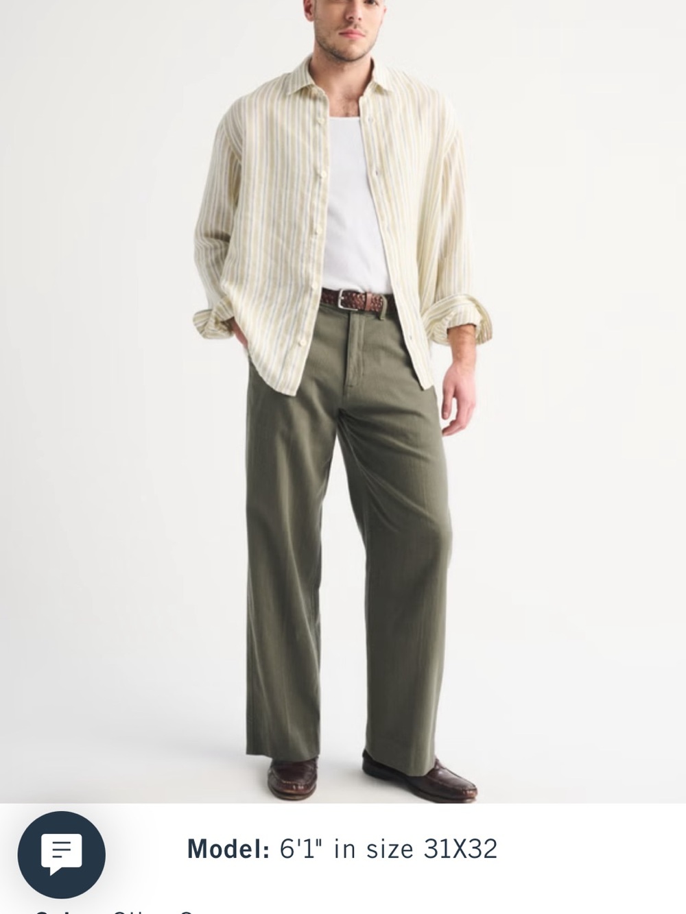 Abercrombie & Fitch Cotton Baggy Trouser in olive green 30x30